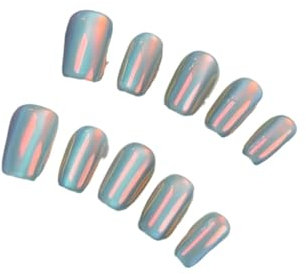 JMORCO False Nails 10Pcs Short Handmade Light Green Press On Nails Cat Eyes Pure Ballerina Decoration Wearable False Nails Full Cover Nail Tips Art(6-XS)