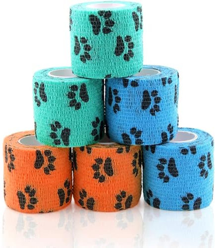 6 Rollen Selbsthaftende Bandage Hund Vet Wrap Pet Selbstklebender Verband 5cm x4,5 m Cohesive Bandages Haftbandage Elastische Binde Fixierbinde für Katze Hund Pferd Finger