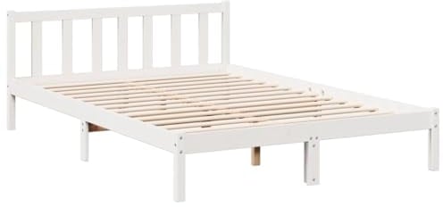 vidaXL Massivholzbett, Holzbett Extra Lang ohne Matratze, Bettgestell mit Lattenrost Kopfteil, Bett Doppelbett für Schlafzimmer, Weiß 140x220cm Kiefernholz