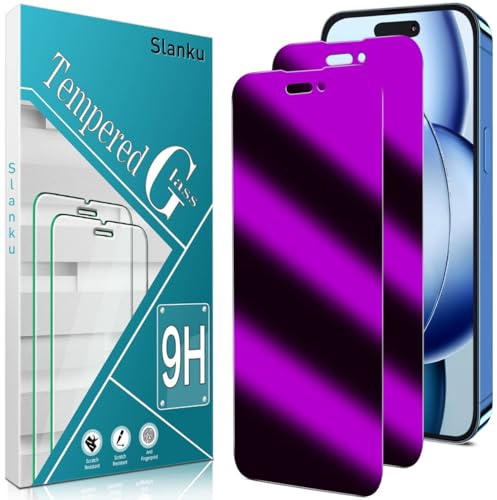 Slanku 2Pack Privacy Screen Protector for iPhone 14 Pro Max Colorful Purple | Anti-Spy Tempered Glass, No Bubbles, 9H Hardness, Easy Installation