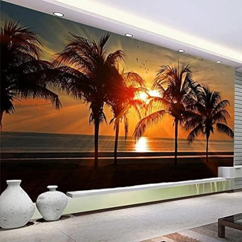 XLMING Belle Plage Cocotier Coucher De Soleil Nature Paysage Mural Papier Peint 3D Intissé Salon Canapé Chambre À Coucher Salle Manger Intérieure Murale-300cm×210cm