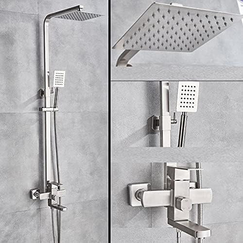 IATUPKE Badezimmer-Duscharmatur-Set mit 8 Regenduschköpfen, Wannenauslauf, Waschbeckenarmatur, 3-Wege-Einhebelmischer, Badewannen-Dusche, HEIMIAN, gebürstetes Nickel