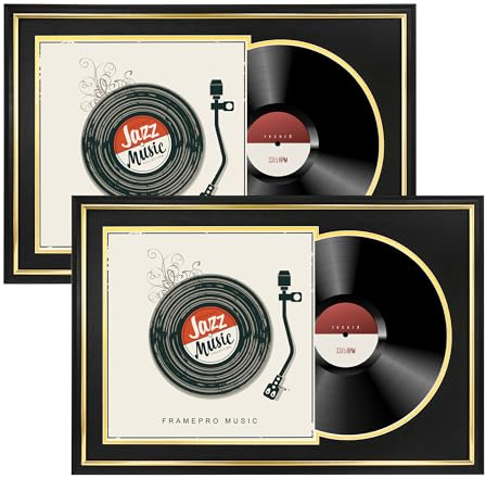 FramePro Schallplattenrahmen mit 2 doppelseitigen Matten (Schwarz auf Gold), Albumrahmen, für LP-Cover 30,5 x 30,5 cm, Musikausstellung, Wandmontage