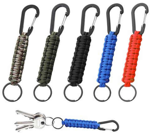 Eophmi Paracord Keychain,5 Pcs Paracord Keyring kit, Paracord Keyring Clip Woven from Nylon Rope Paracord Lanyard,Outdoor Keyring Paracord Kit Suitable for Backpacking,Survival,Camping