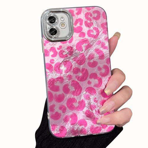 NITITOP Compatible with iPhone 12 Case Cute Animal Leopard Print Pattern for Women Girls Cool Glossy Glitter Sparkly Lens Frame Shock-absorbing Hard PC Back Protective Cover - Rosered