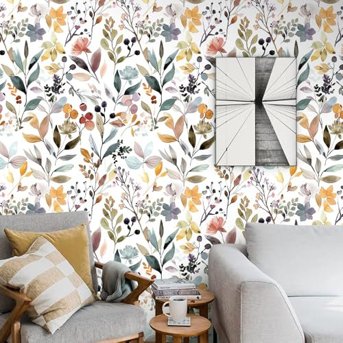OFZVEO Self Adhesive Wallpaper 44.5×300cm Floral Peel and Stick Wallpaper Leaf Flower Stick on Wallpaper for Living Room Bedroom Kitchen Wall Cabinets Decor Worktop Vinyl Covering (Floral 15)
