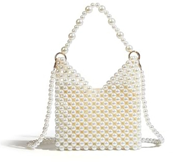 SHESRA Luxuriöse Perlentasche mit Kette, Geldbörse, Taschen, künstliche Perlen, Clutch, Crossbody, handgefertigte Taschen, Abendtaschen für Party, Hochzeit, Brautparty, Reisen, Abschlussball, 94,
