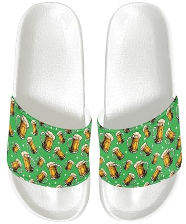Vuriqeby Mens Fashion Outdoor Slip On Slippers Beer Print Lightweight Quick Drying Sandals Casual Breathable Walking Slides for Party Size 7.5 White Sole