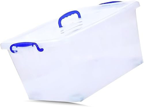 MantraRaj 55L Heavy-Duty Clear Plastic Storage Box with Lid And Wheels Stackable Storage Container Organizer for Home, Office, Kitchen, Toys and Goods Secure Clip-Lock Lid Durable Transparent (1 Pack)