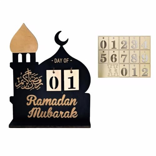 Ramadan Kalender, 2025Ramadan Deko, Acyclic Ramadan Dekoration Eid Mubarak Geschenke 30 Tage Countdown DIY Kalender Ramadan Geschenke Mubarak Deko mit Sockel für Zuhause (B)