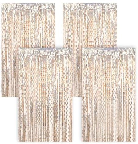 4 Stück Lametta Vorhang Glitzervorhang Lametta Glitzer Vorhang Geburtstag Party Vorhang Fotovorhang Geburtstagsdeko Party Glitzer Bride to Be Deko Party Dekoration(1 m x 2 m) (Champagner-Gold)