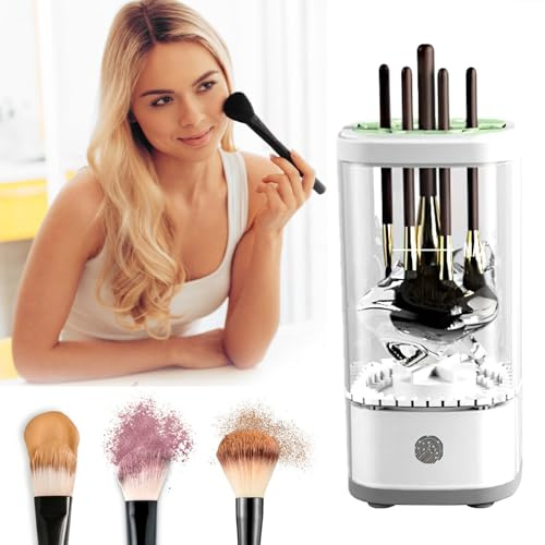 Elektrischer Make-up Pinsel Reiniger 2025 New – USB-Betriebene Bürstenwaschmaschine mit Trocknungsfunktion & Schallwellentechnologie, Make Up Brush Cleaner, Pinselreiniger Trockner, (weiß)