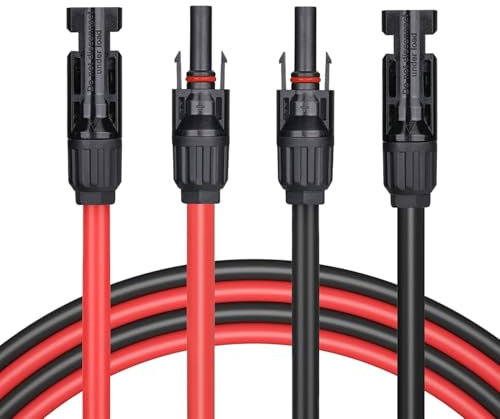 QKUDNGHY 10 Feet Solar Panel Extension Cable, 10AWG Solar Cable, Solar Panel Cable 6mm² with Female and Male Waterproof Connectors, for Home Boat RV, Photovoltaic Systems (10FT Red + 10FT Black)