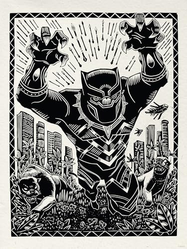 Komar Wandbild- Marvel Black Panther Lino-Cut Charge - Größe 30 x 40 cm - Poster, Kinderzimmer, Dekoration - gerollt ohne Rahmen