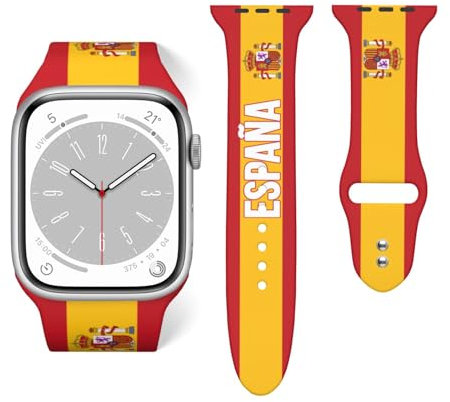 Correa de reloj de silicona con bandera de España compatible con Apple Band para iWatch Series de 42 mm y 44 mm, talla única, Silicona, No es una piedra preciosa