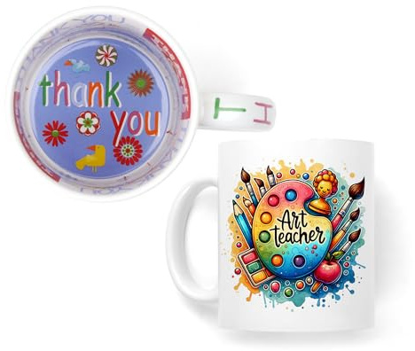 Vixar Art Teacher Mug Thank You, End of School Gift Ceramic Coloured Mug Cup for Tea Coffee Hot Brew 330ml 11Oz Gift (Thank You)