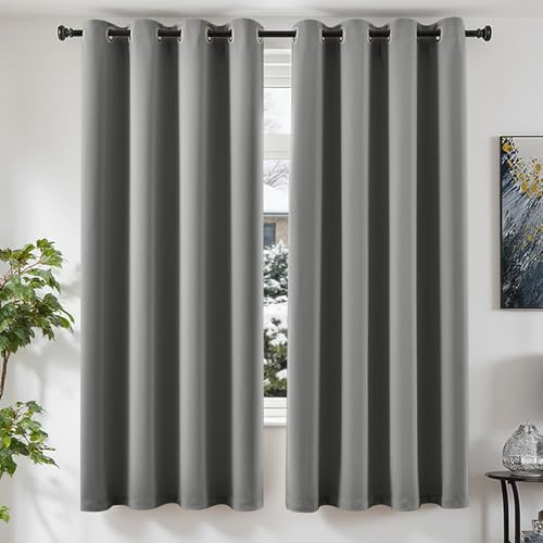 TOPICK Verdunklungsvorhänge Gardinen Vorhänge 2er Set H200xB140 Hellgrau | Gardinen mit Ösen Wohnzimmer Fensterdekoration Curtains Living Room Vorhänge Blickficht Schlafzimmer Türvorhang Übergardinen