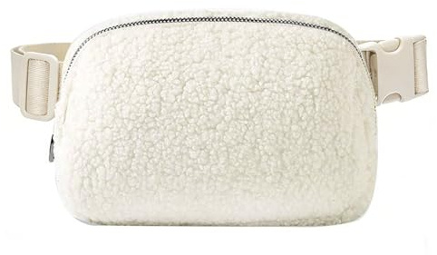 Bauchtasche Damen Gürteltasche Herren Hüfttasche Outdoor Lammwolle Sporttasche mit Verstellbare Träger & Reißverschluss Groß Handytasche für Sport Laufen Reise Fahren Wandern (weiß)