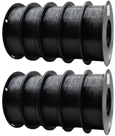 YUANEANG Lot de 10 rouleaux de filament PETG pour imprimante 3D, précision dimensionnelle +/- 0,03 mm, bobine de 1 kg, 1,75 mm, convient à la plupart des imprimantes 3D, 10 kg noir