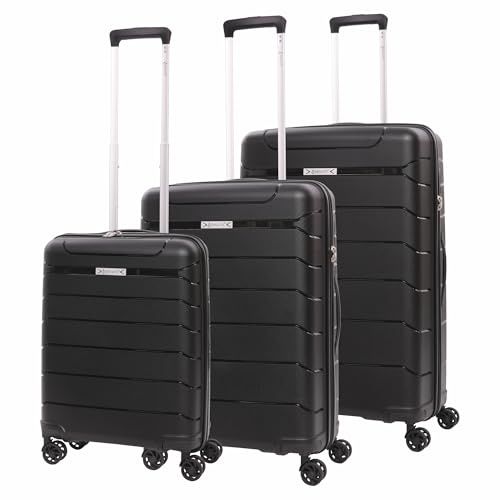 Aerolite Polypropylene Hard Shell 3 Piece Suitcase Set - Cabin Medium Large | Premium Polypropylene Spinner Luggage Set - Cabin , Medium & Large , 3 Pieces (Black)