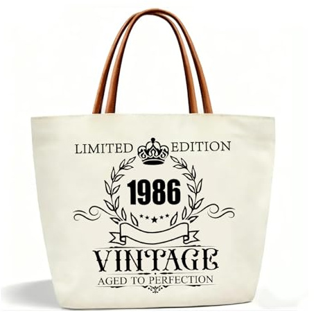 Toozen Canvas Tragetasche 40. Geburtstagsgeschenke für Frauen, Vintage 1986 Handtasche Leinwand Tote Tasche, Geschenke zum 40 Geburtstag Einkaufstasche für Damen, Mutter, Freundin, Kollegin, Ehefrau