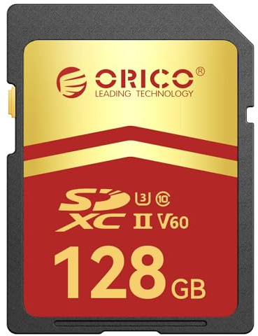 ORICO Carte SD 128 Go, UHS-II, C10, U3, V60, 4K UHD, Full HD, Vitesse de Lecture jusqu'à 290 Mo/s, Carte Mémoire SDXC pour Photographes Professionnels et Créateurs de Contenu – SD60