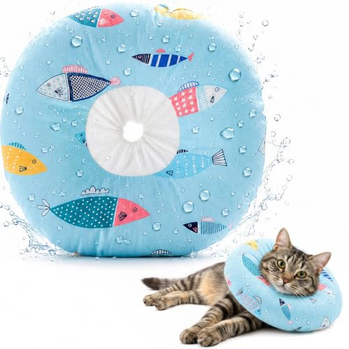 Wasserdicht Halskrause Katze Schmutzabweisend Katzenkragen Schutzkragen, Einstellbarer Halsband Soft, Weich Kragen Cone Nach Operation und Verletzungen für Welpen Hunde Wiederherstellung (Blau, M)