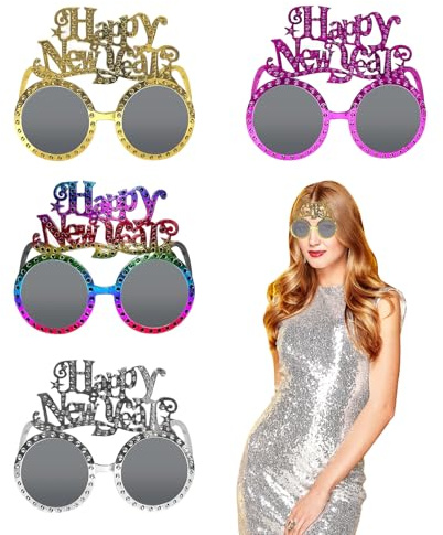 CWWYQ 4 Pcs 2026 Glasses, New Year Glasses 2026, New Years Eve Decorations Glasse Funny Photo Props, Novelty Paper Glasse Parties Favors Gift Supplies for Adults Costume Party