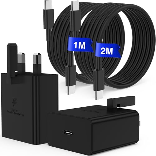 2 Pack 45W USB-C Super Fast Charger with 1M & 2M USB-C to USB-C Cable, PPS PD Fast Charging Plug for Samsung Galaxy S26 Ultra/S26+/S26, S25 Ultra/S25+/S25, S24/S23 Series, iPhone 17/16/15, iPad
