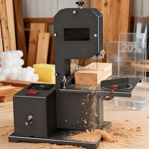 LSBHPPD Sierra de Mesa 800W Compacta Multiusos - Sierra de Cinta y Sierra de Calar en Uno,Cortes Rectos,Curvos y en Arco,Mesa Inclinable 0-45°,Altura Corte 70 mm,para Madera,Metal y Espuma