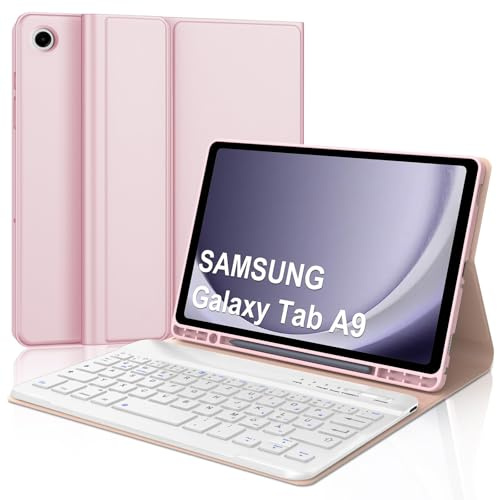 WAVATA Tastatur für Samsung Galaxy Tab A9 8.7 Zoll 2023, Rosa | Hülle mit Tastatur für Samsung Tab A9 Magnetische Bluetooth Abnehmbare QWERTZ Layout