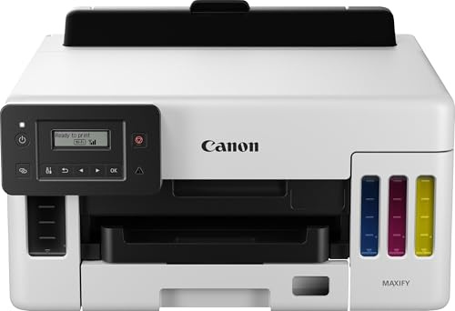 Canon Maxify GX5150 Tintenstrahldrucker, WLAN/Ethernet/USB, wiederaufladbarer Behälter, automatischer beidseitiger Druck, LCD, 15,5 ipm, Farbe, 24 ipm, Weiß und Schwarz