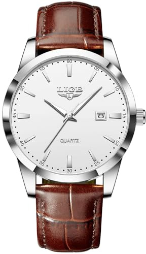 LIGE Herren Uhren Wasserdicht Quarz Armbanduhren Für Herren Edelstahl Männer Uhr Mit Datum Lederarmband Retro Business Men's Watches