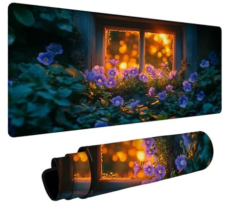 Tapis de Souris Rebord de fenêtre Étanche Tapis de Souris Gaming avec Antidérapant Base en Caoutchouc Bords Cousus, Mouse Pad Onirique pour PC Portable Clavier Deco Bureau 300 x 700 x 3 mm FSBD-7635