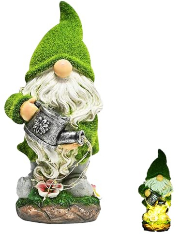 SKIKHN Gartenzwerg Gartendeko, Solar Gartendeko für Draußen, Beflockter Harz Gartenfiguren & Gartenstatuen, Gartenzwerge für Außen Deko für Haus, Hof, Rasen, Balkon, Geschenk für Frauen Mama
