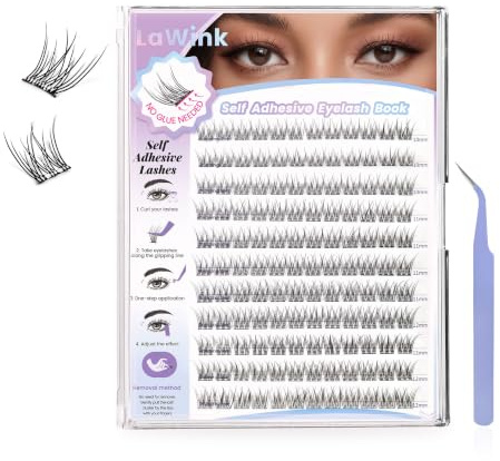 LAWINK Pré Collés Cils Faux Cils Autoadhésif Style naturel 10mm 11mm 12mm Sans Colle pour l'Cils Extension avec Pincettes