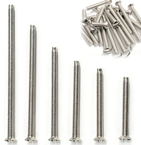 60PCS M3.5 Electrical Socket Screws, Silver Flat Head Slotted Machine Screw | Mixed Length 30mm, 35mm, 40mm, 50mm, 60mm, 75mm, Electrical Switch Screws for Socket, Switch Installation & Back Boxes