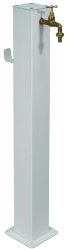 Fontana a Colonna da Giardino Bianca, Colonna Acqua da Esterno in Acciaio Verniciato, Altezza 95 cm, Rubinetto in Ottone, Fontanella per Irrigazione Made in Italy