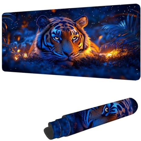 Mousepad Tiger Mauspad XXL 1400 x 600 MM, Gaming Mousepad Groß Tier mit Genähten Kanten, Schreibtischunterlage mit Rutschfester Gummibasis, Office Gaming Zubehör Desk Deko, Geschenke für Männer H-2024