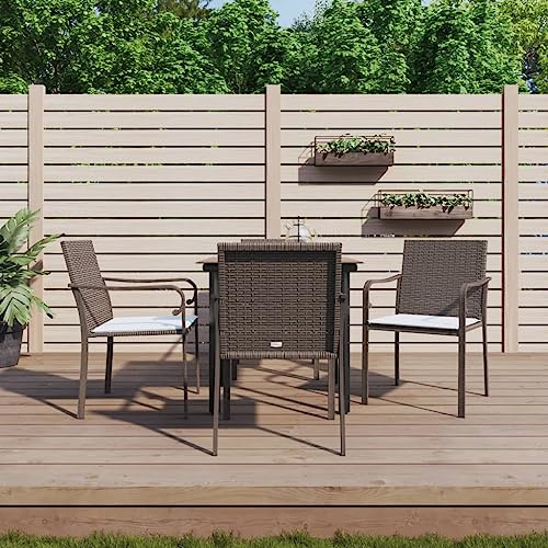 RMIHSJG Salon de jardin 5 pièces avec coussins en rotin synthétique et cadre en acier, meubles en rotin synthétique résistant aux intempéries avec plateau en verre trempé et coussins rembourrés pour