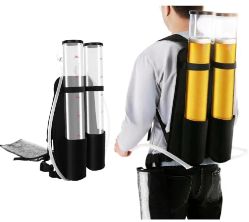 Mqwdxzfes 6L Doppel-Bierrucksack Getränkespender, 2 x 3 Liter Kapazität | tragbarer Rucksack Bier Kanister mit Zapfhähnen, 2x3L Acryl-Behältern, Zapfhähnen & Skalen – Für Partys, Camping & Gastro