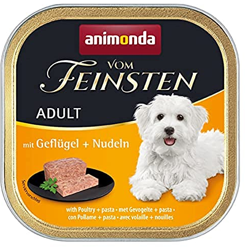 animonda vom Feinsten Hundefutter nass mit Geflügel + Nudel (22 x 150g), getreidefreies Hundefutter ohne Zucker, mit frischen, fleischigen Zutaten