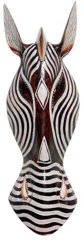 Wogeka - 50 cm Zebra Wand-Maske - Handarbeit aus Holz als Geschenk-Idee zu Geburtstag Weihnachten für Afrika Fans zur Dekoration Maske05