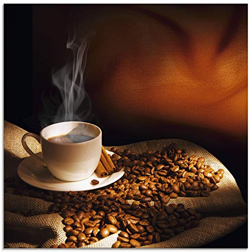 ARTland Wanddeko Glasbilder Wandbild Glas Bild einteilig Quadratisch Kaffee Coffee Cafe Kaffeetasse Kaffeebohnen Espresso Getränke S6BU