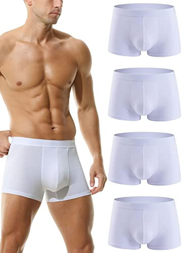 HOEREV Boxer da Uomo in Modale Super Morbido, Confezione da 4,4Bianco,XXL