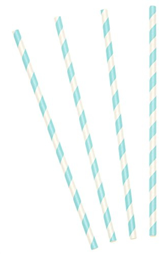 10 Pailles en Carton rayées Bleu Pastel 19,5 cm