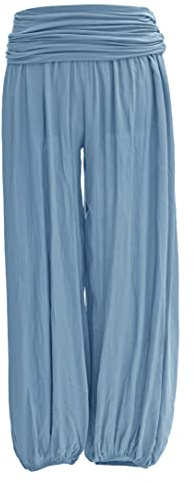 TEXTURE Ladies Women Italian Lagenlook Plain Viscose Boho Harem Ali Baba Trouser Pants Joggers One Size (Cornflower Blue, One Size)