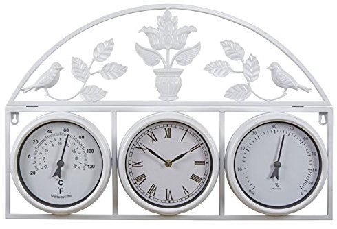 Wyegate Clock Company Decorative Large Garden Clock Outdoor Weather Station Thermometer Hygrometer (Cream)