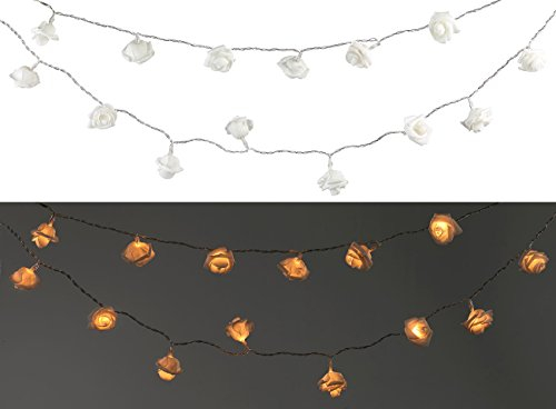 Lunartec Mini Solar Lichterkette: Solar-LED-Lichterkette mit 10 weißen Rosen, warmweiß, IP44, 1 m (Kleine Lichterkette Solar, Mini-Lichterkette Outdoor, Weihnachtsbaumbeleuchtung)