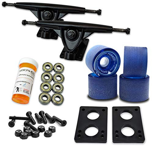 Yocaher Longboard Skateboard Trucks Combo Set 71mm Wheels + 7/180mm Heavy Duty Aluminum Black Trucks, Bearing, Riser Pad, and Longboard Hardware Package